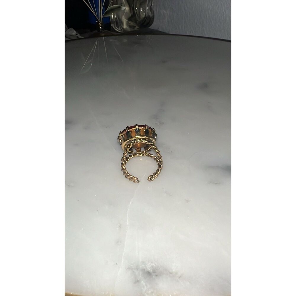 Vintage Ring Signed W Germany Red Glass Brass Twisted Metal Braided West Germany - Picture 7 of 10